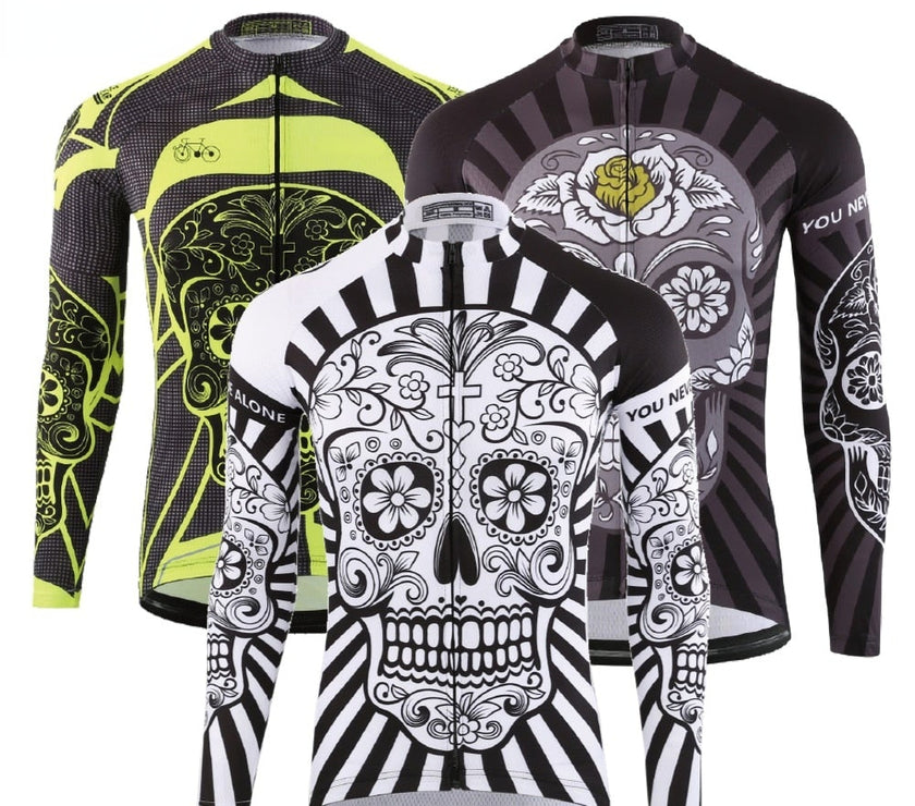 KEMALOCE Autumn Pro Long Sleeve Cycling Jersey Skull