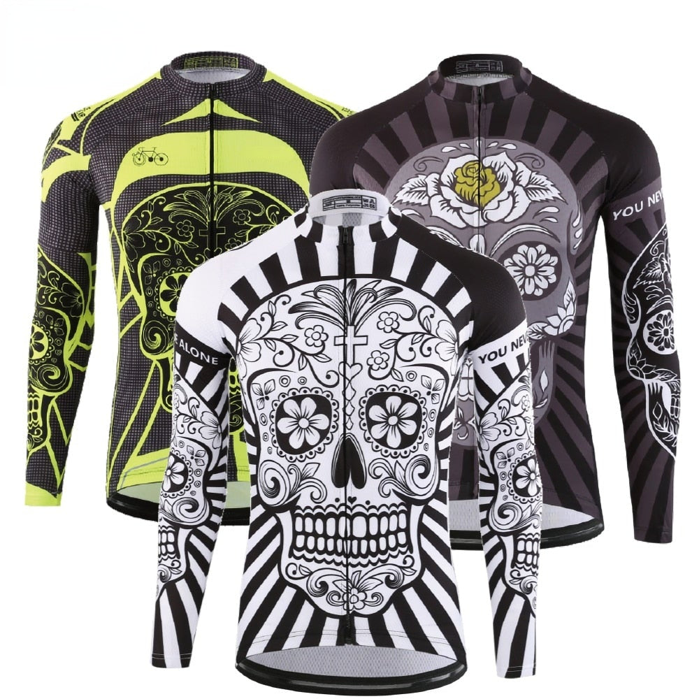 KEMALOCE Autumn Pro Long Sleeve Cycling Jersey Skull