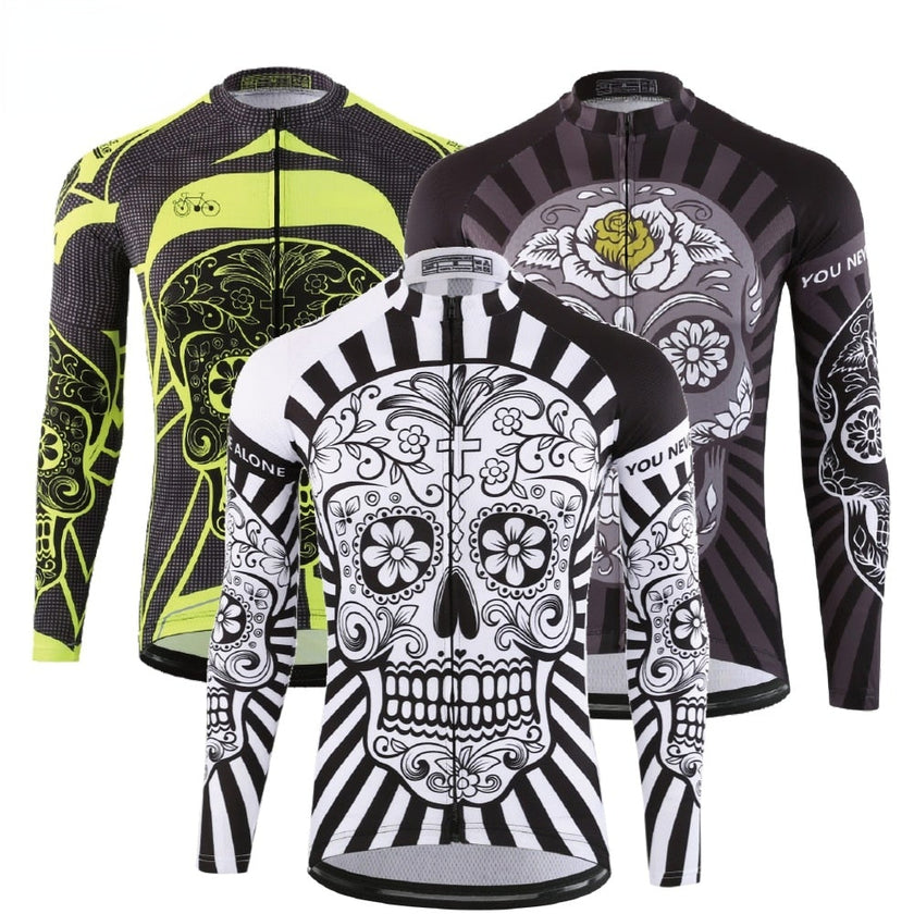 KEMALOCE Autumn Pro Long Sleeve Cycling Jersey Skull