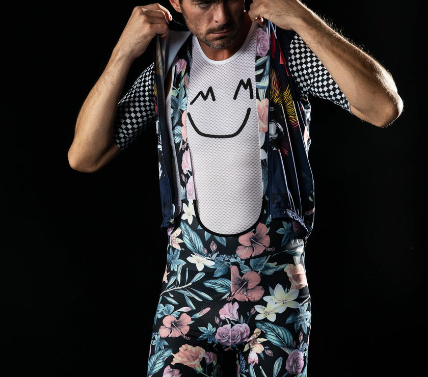 Doodle Smiley with Floral Pattern Cycling Professional Quick Dry Suit