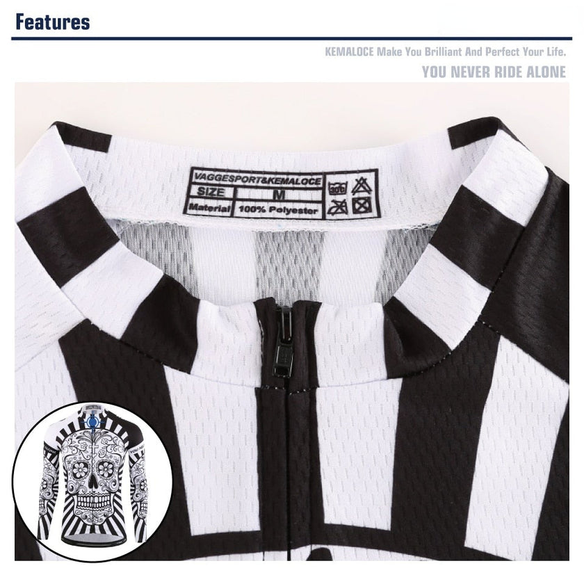 KEMALOCE Autumn Pro Long Sleeve Cycling Jersey Skull