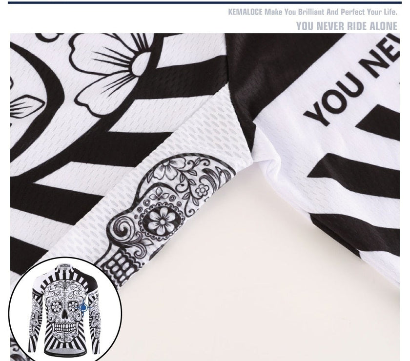 KEMALOCE Autumn Pro Long Sleeve Cycling Jersey Skull