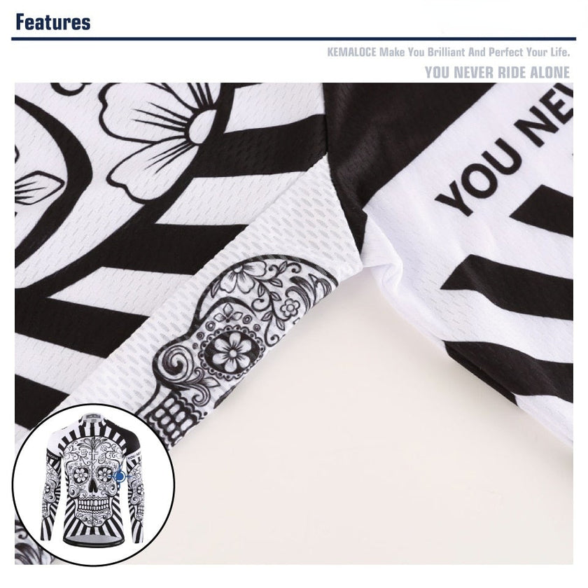 KEMALOCE Autumn Pro Long Sleeve Cycling Jersey Skull