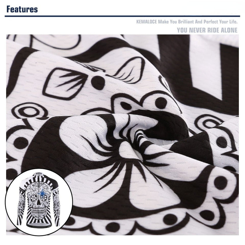 KEMALOCE Autumn Pro Long Sleeve Cycling Jersey Skull