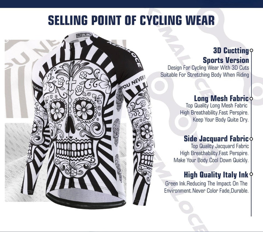 KEMALOCE Autumn Pro Long Sleeve Cycling Jersey Skull