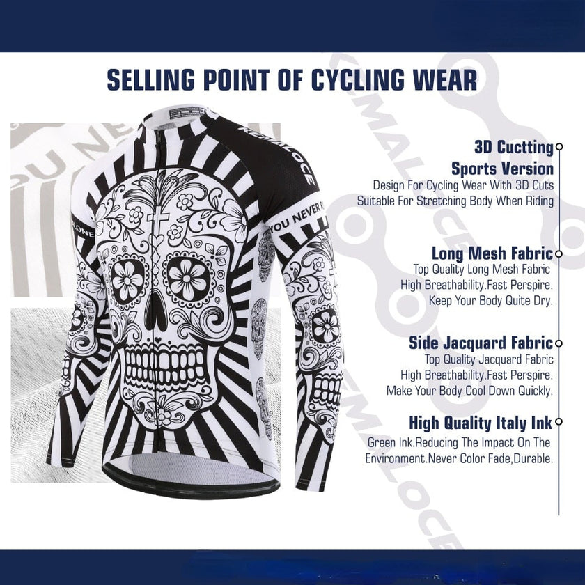 KEMALOCE Autumn Pro Long Sleeve Cycling Jersey Skull