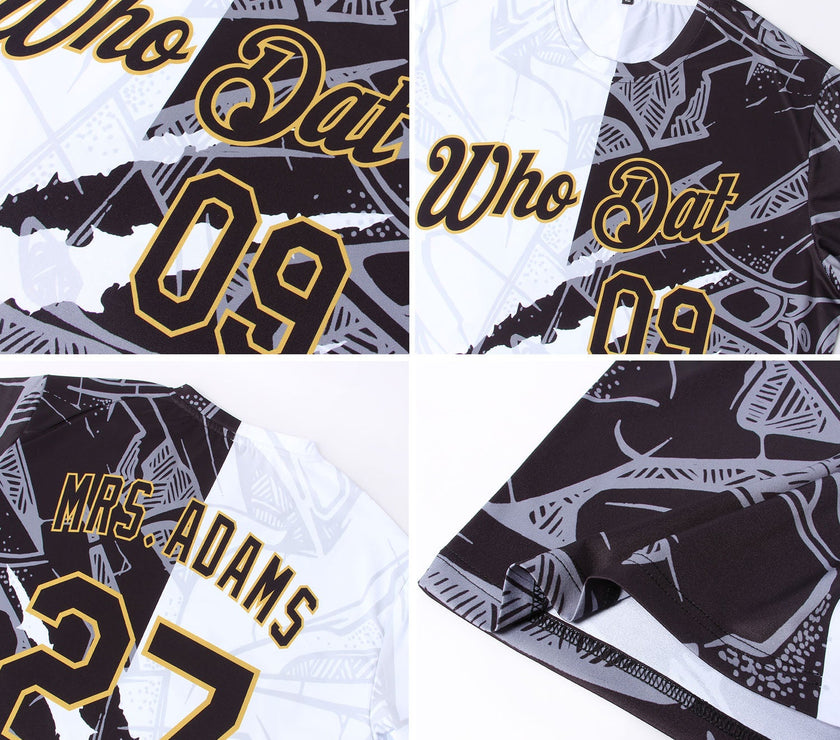 Custom Graffiti Pattern Black-Old Gold 3D Performance T-Shirt