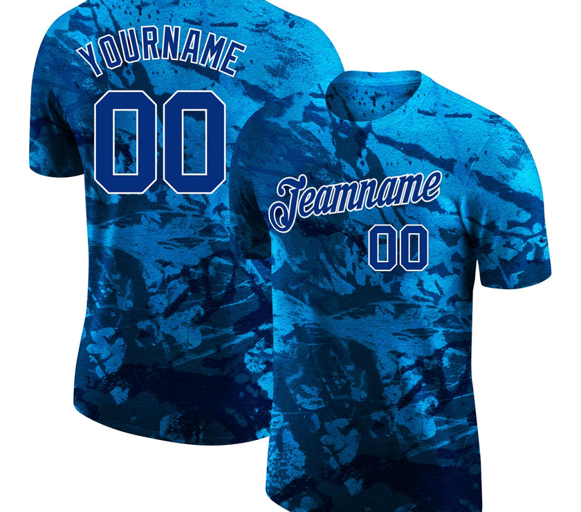 Custom Graffiti Pattern Royal-White 3D Performance T-Shirt