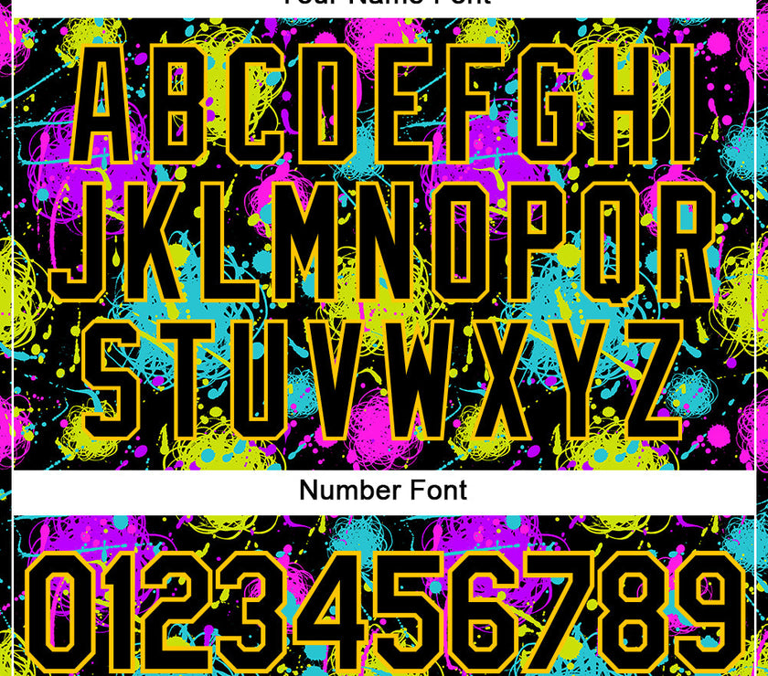 Custom Graffiti Pattern Black-Gold 3D Neon Splatter Performance T-Shirt