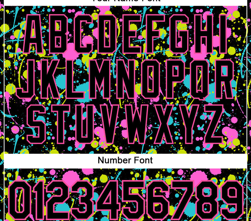 Custom Graffiti Pattern Black-Pink 3D Neon Splatter Performance T-Shirt