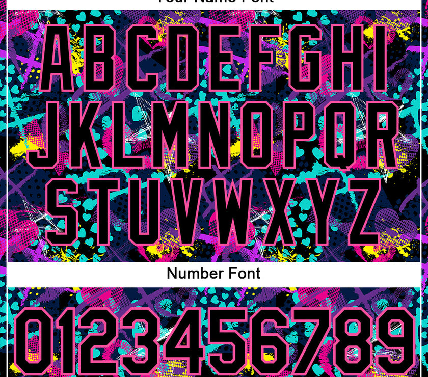 Custom Graffiti Pattern Black-Pink 3D Creative Hearts Stars Geometric Figures Performance T-Shirt