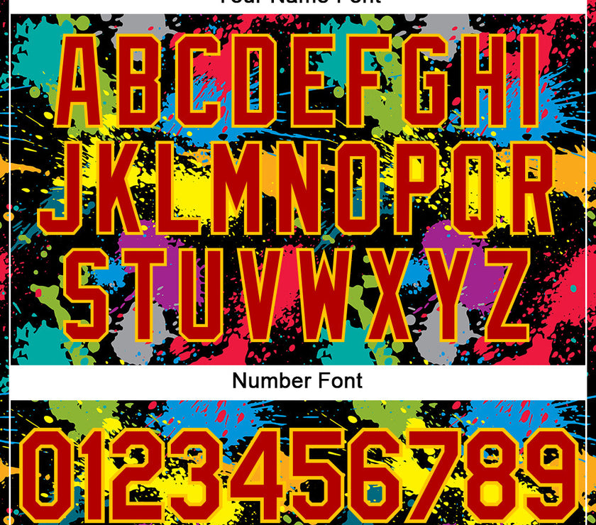 Custom Graffiti Pattern Red-Gold 3D Colorful Splattered Messy Art Ink Paintbrush Drawing Performance T-Shirt