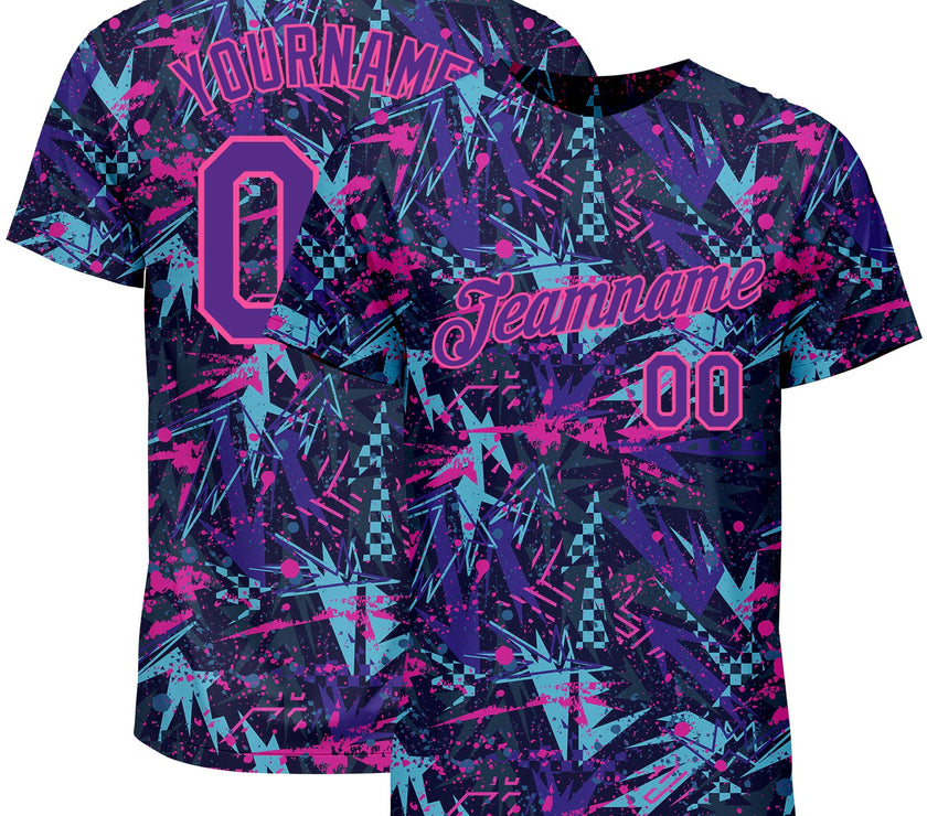 Custom Graffiti Pattern Purple-Pink 3D Creative Geometric Figures And Dots Performance T-Shirt