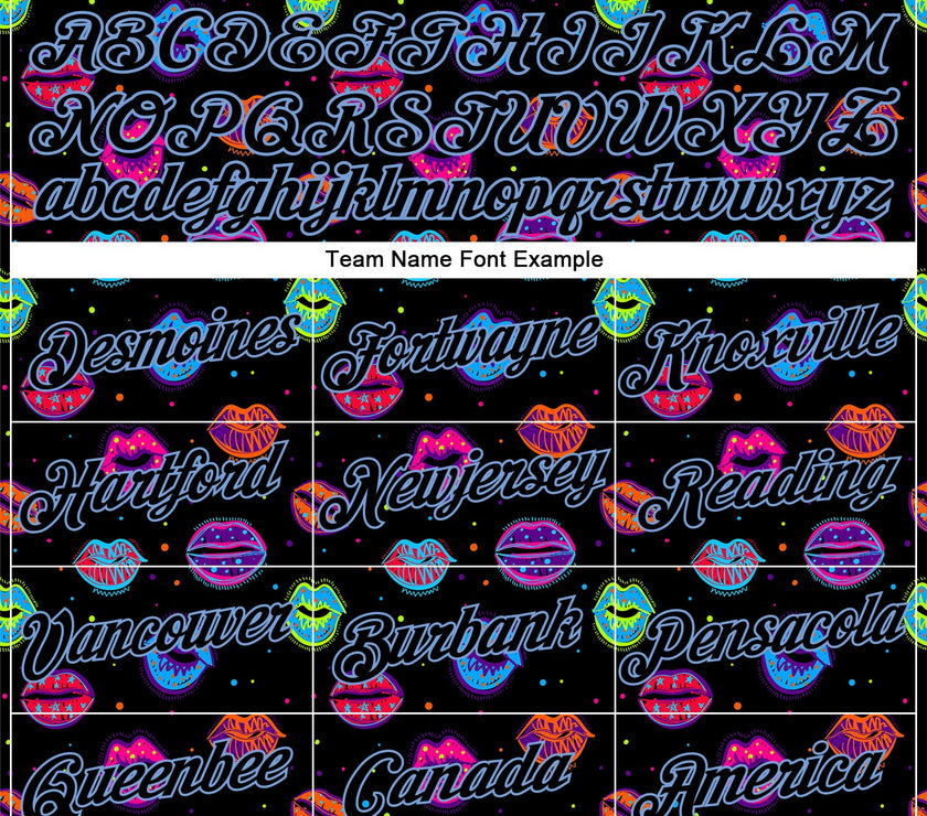 Custom Graffiti Pattern Black-Light Blue 3D Dots And Kiss Lips Performance T-Shirt