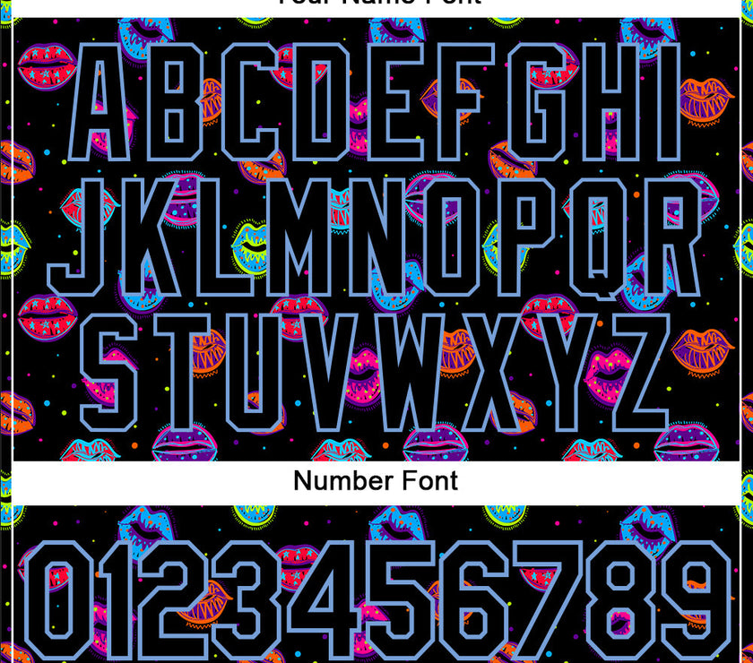 Custom Graffiti Pattern Black-Light Blue 3D Dots And Kiss Lips Performance T-Shirt