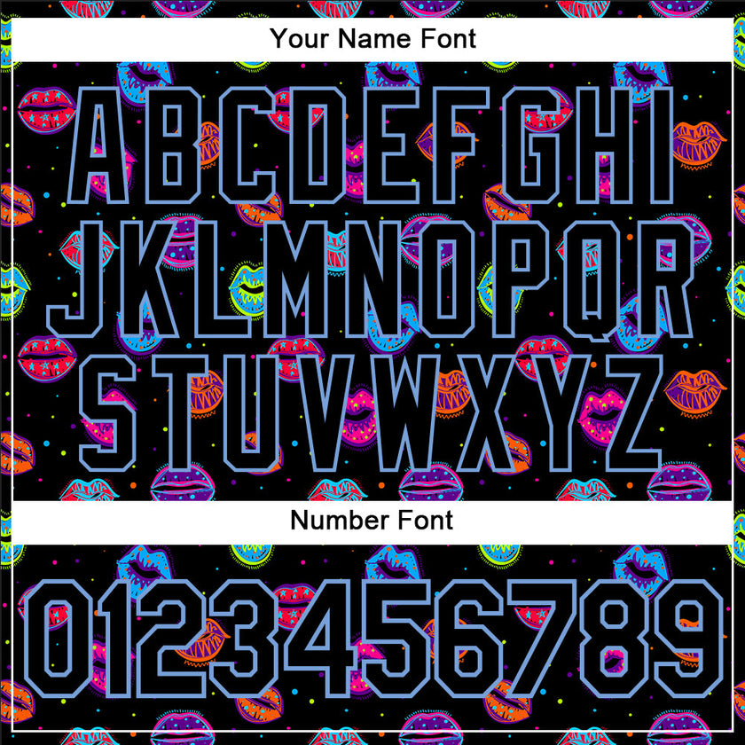 Custom Graffiti Pattern Black-Light Blue 3D Dots And Kiss Lips Performance T-Shirt