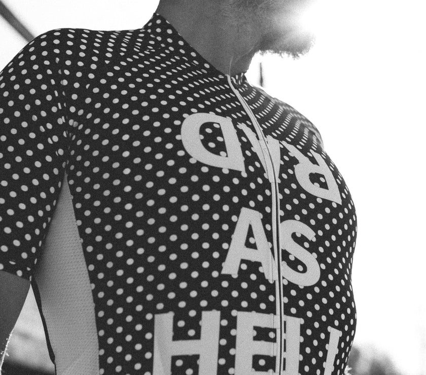 "RAD As Hell" Black and White Polka Dot Spring and Summer Cycling Jersey