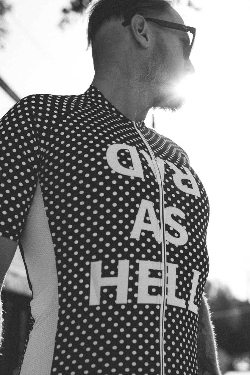 "RAD As Hell" Black and White Polka Dot Spring and Summer Cycling Jersey