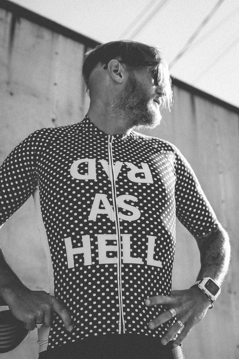 "RAD As Hell" Black and White Polka Dot Spring and Summer Cycling Jersey