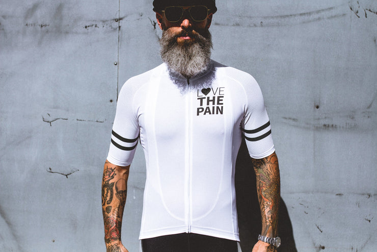 "BLANCO" Professional Cycling Top Pure White White Black Stripes