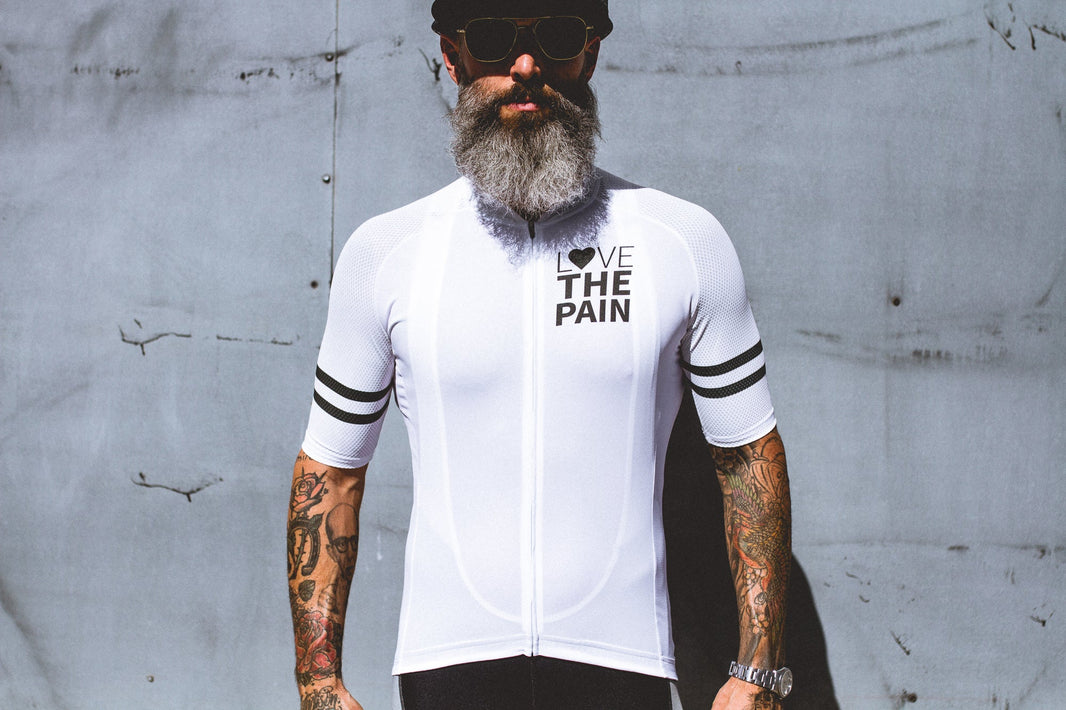 "BLANCO" Professional Cycling Top Pure White White Black Stripes