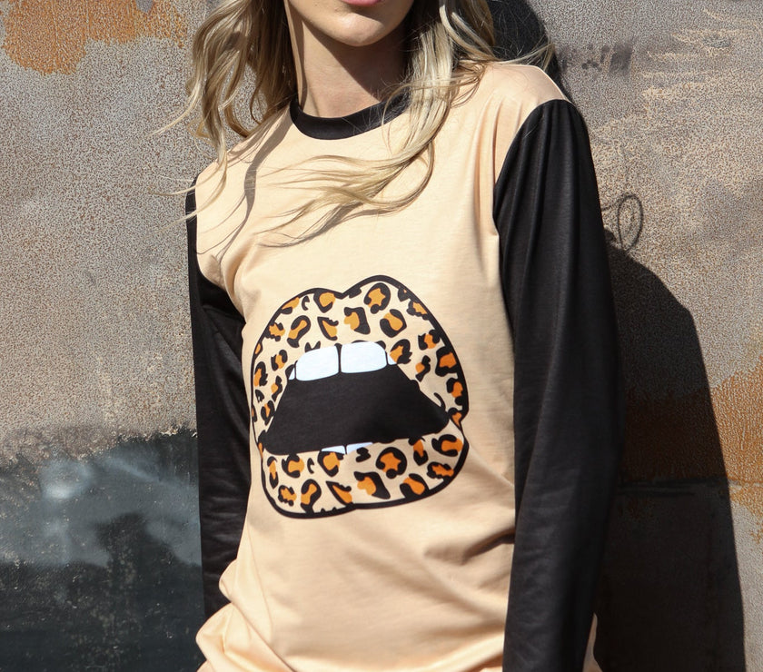 "Leopard Lip 3/4" T-Shirt