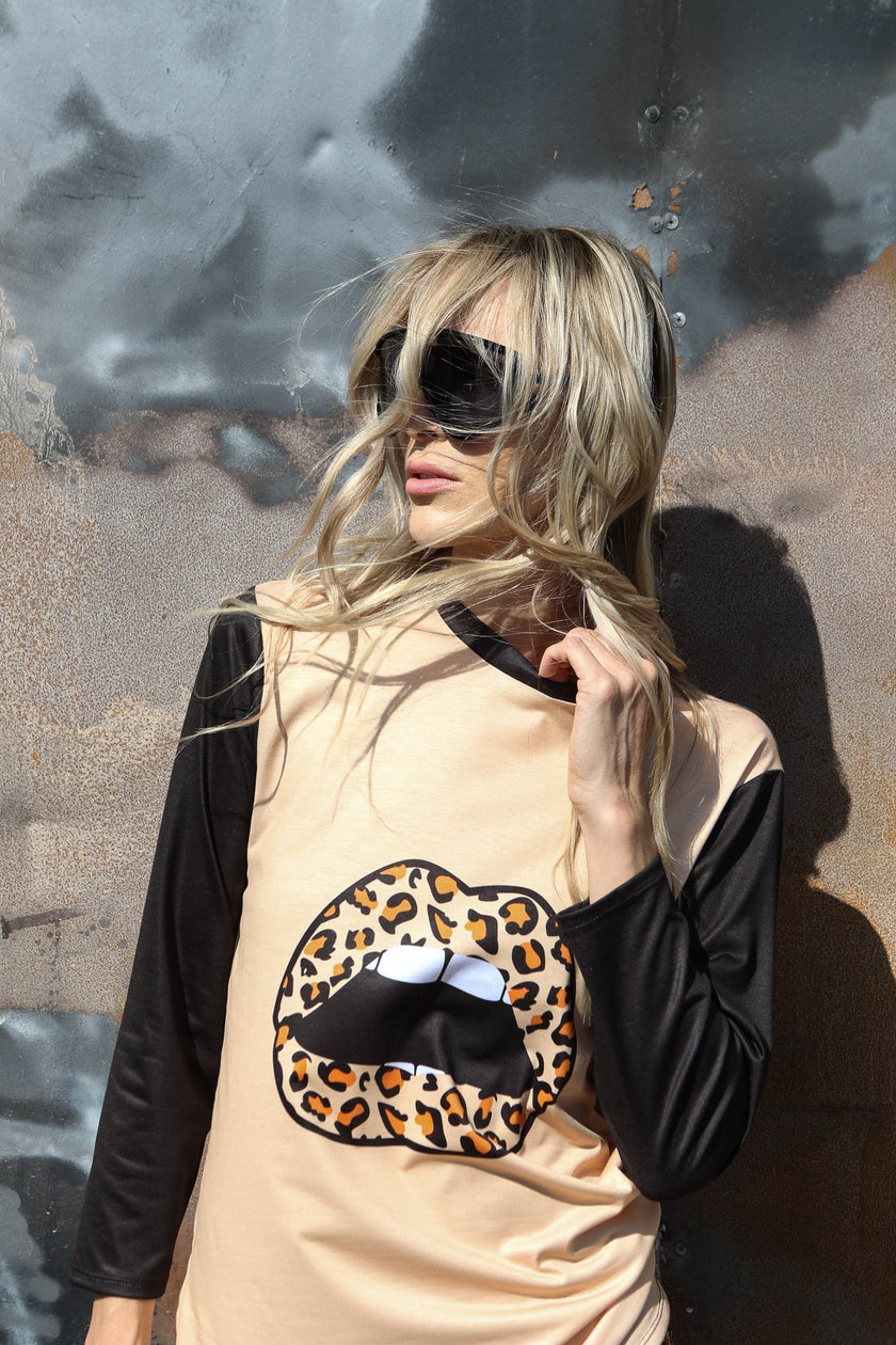"Leopard Lip 3/4" T-Shirt