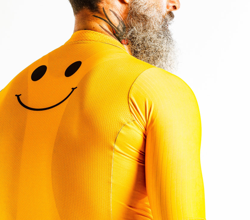 Yellow Smiley Roman Stripe Cycling - top
