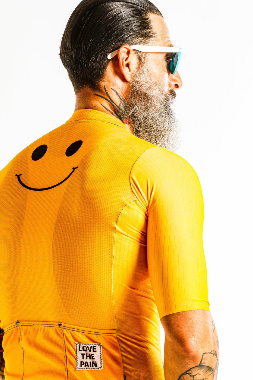 Yellow Smiley Roman Stripe Cycling - top