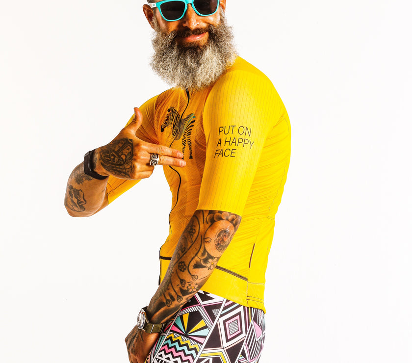 Yellow Smiley Roman Stripe Cycling - top