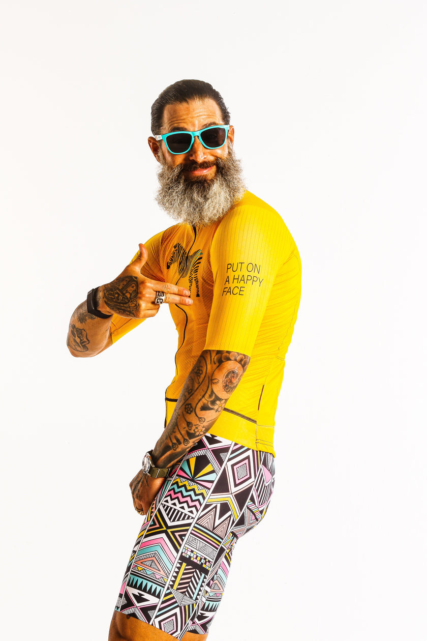 Yellow Smiley Roman Stripe Cycling - top