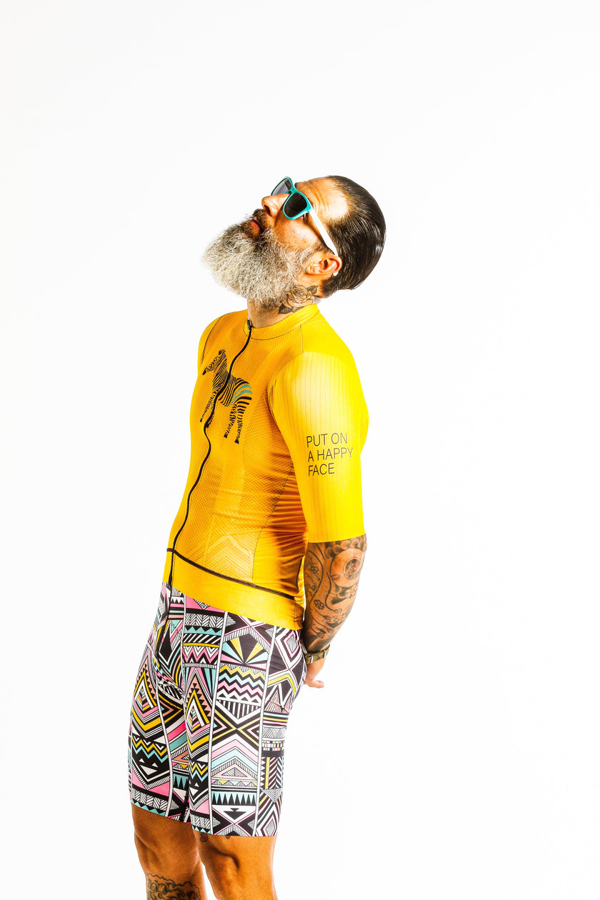 Yellow Smiley Roman Stripe Cycling Kit