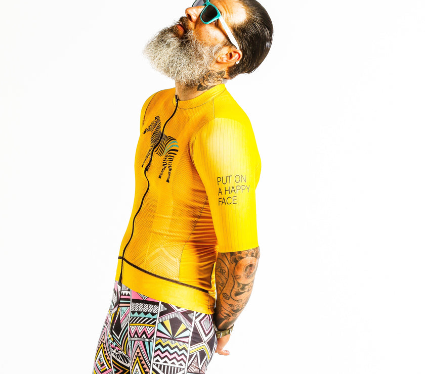 Yellow Smiley Roman Stripe Cycling - top