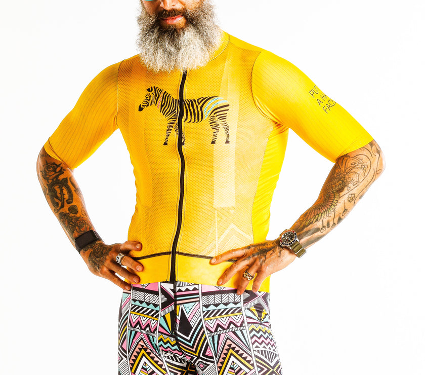 Yellow Smiley Roman Stripe Cycling Kit