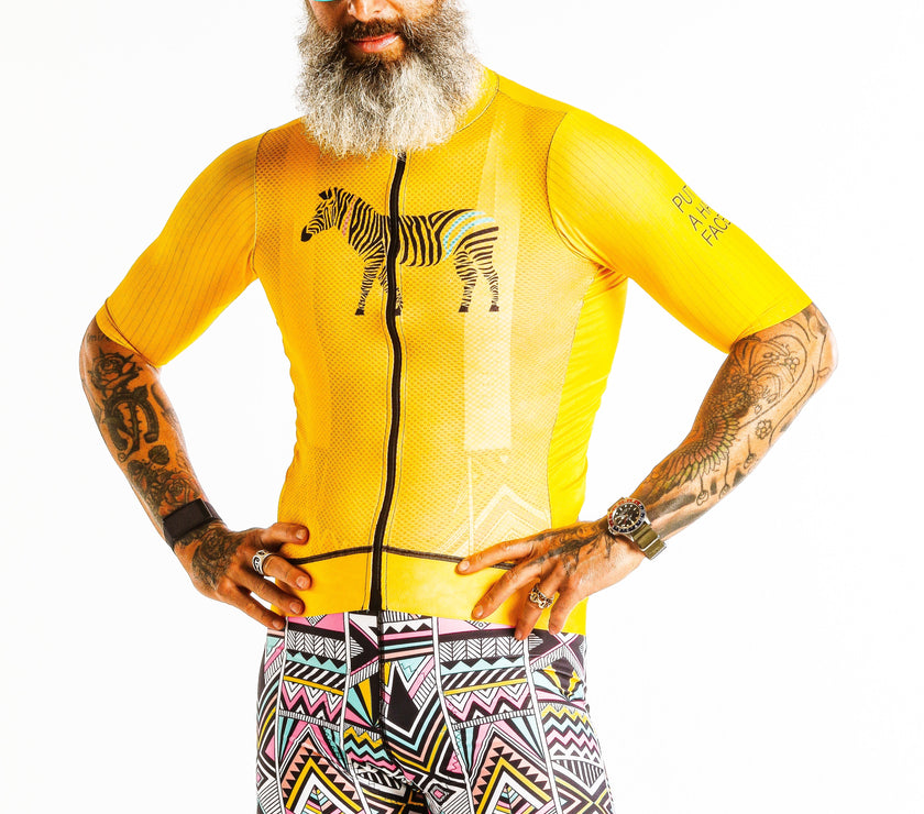 Yellow Smiley Roman Stripe Cycling - top