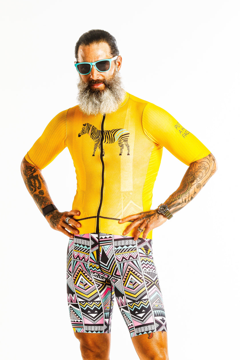 Yellow Smiley Roman Stripe Cycling - top