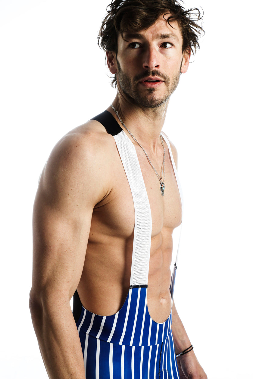 "Stadium" Blue Striped Cycling Pants