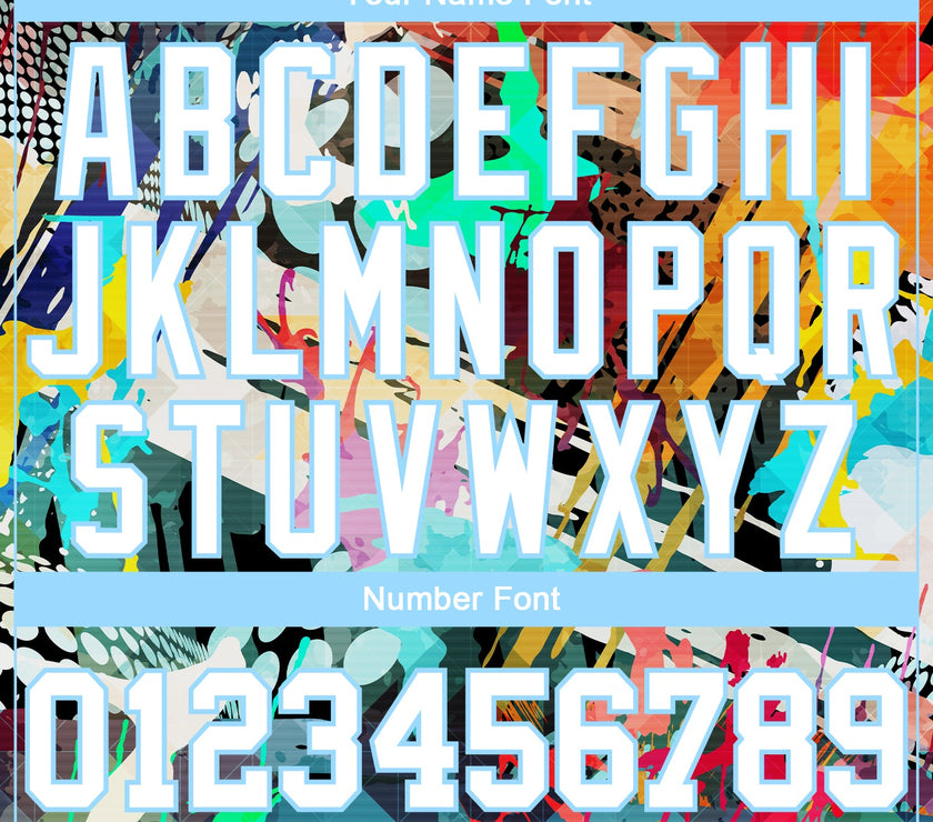 Custom Graffiti Pattern White-Light Blue Colored Abstract 3D Long Sleeve Performance T-Shirt