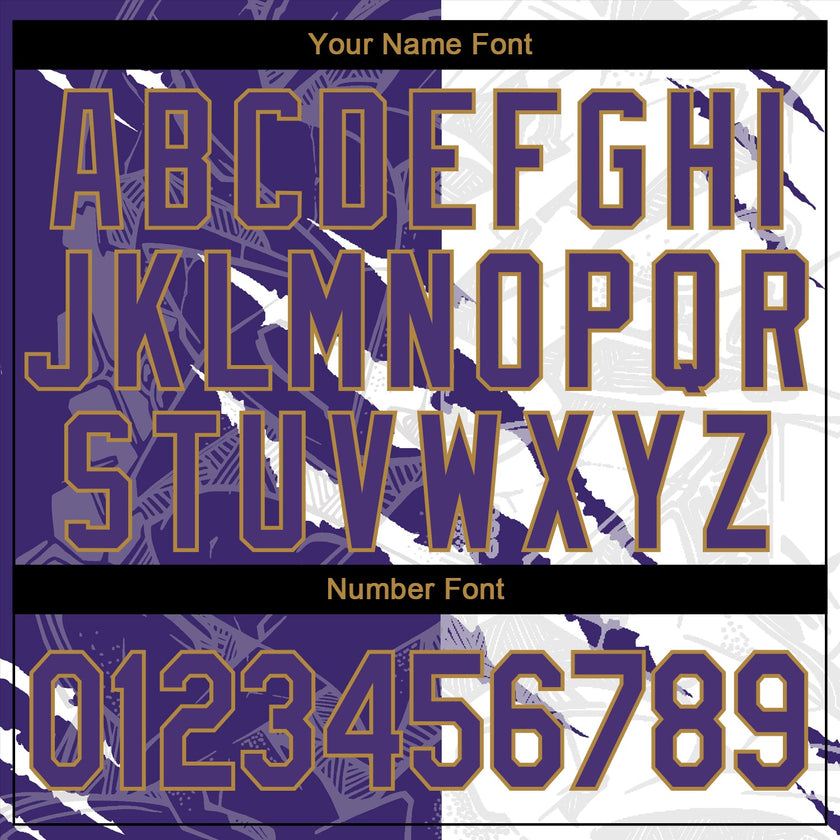 Custom Graffiti Pattern Purple-Old Gold Scratch 3D Long Sleeve Performance T-Shirt