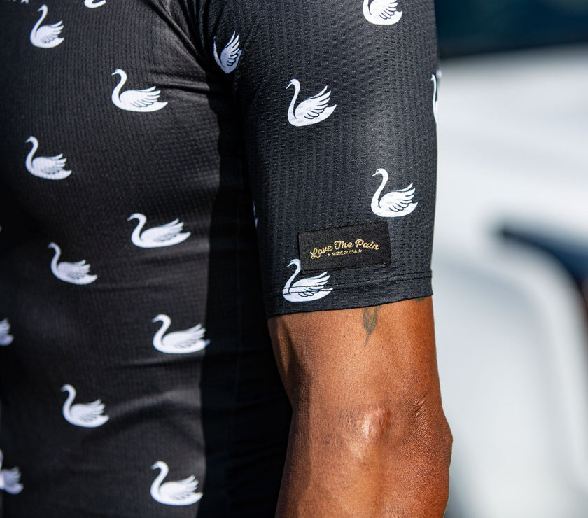 Black and White Swan Pattern Professional Cycling Suit