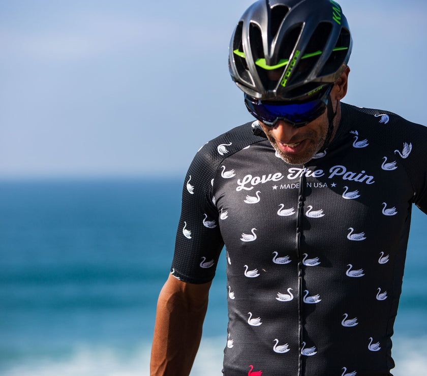 Black and White Swan Pattern Professional Cycling Suit