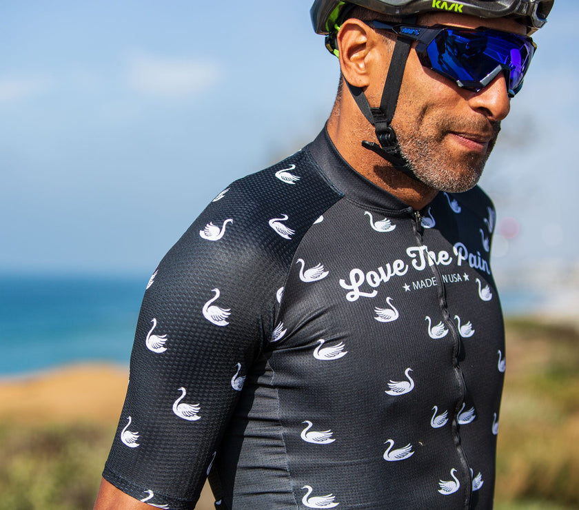 Black and White Swan Pattern Professional Cycling Suit