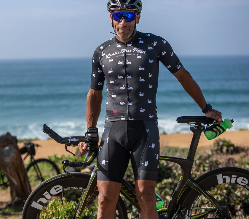 Black and White Swan Pattern Professional Cycling Suit