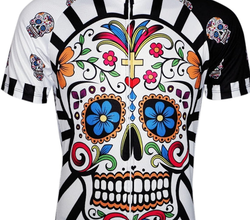 Men's Short Sleeves Cycling Jersey Summer Pink Green Lavender Skull