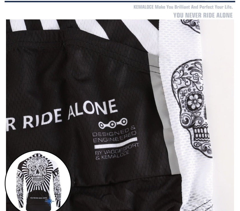 KEMALOCE Autumn Pro Long Sleeve Cycling Jersey Skull