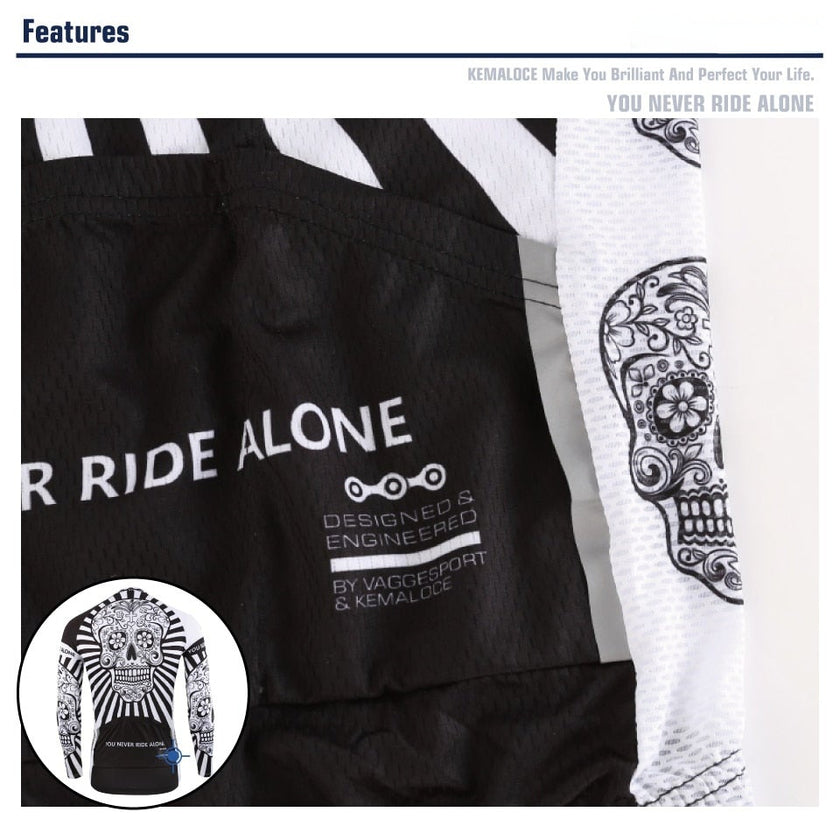 KEMALOCE Autumn Pro Long Sleeve Cycling Jersey Skull