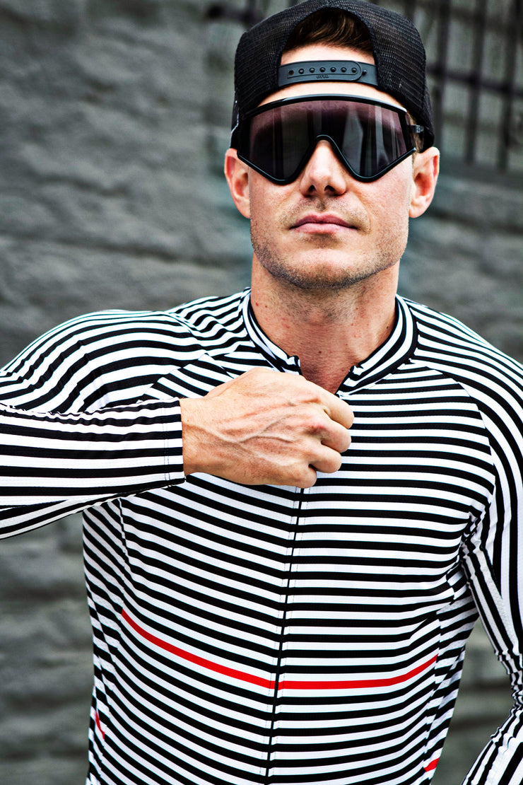 "Line" Black and White Line Professional Cycling Long-sleeve Top