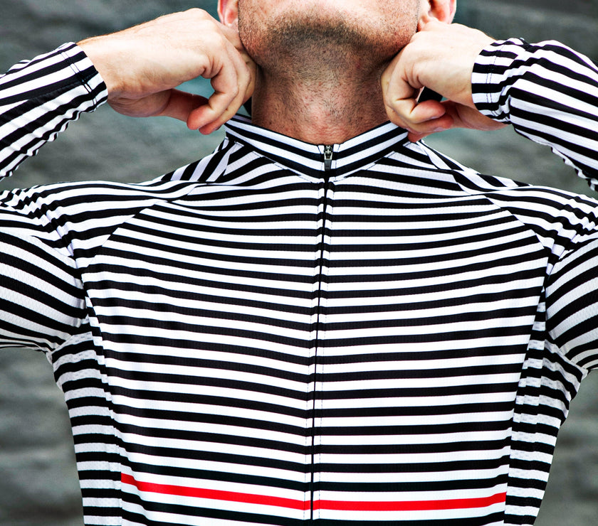 "Line" Black and White Line Professional Cycling Long-sleeve Top