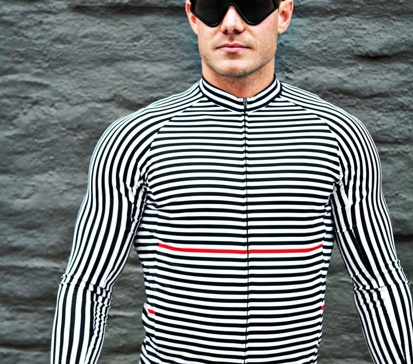"Line" Black and White Line Professional Cycling Long-sleeve Top