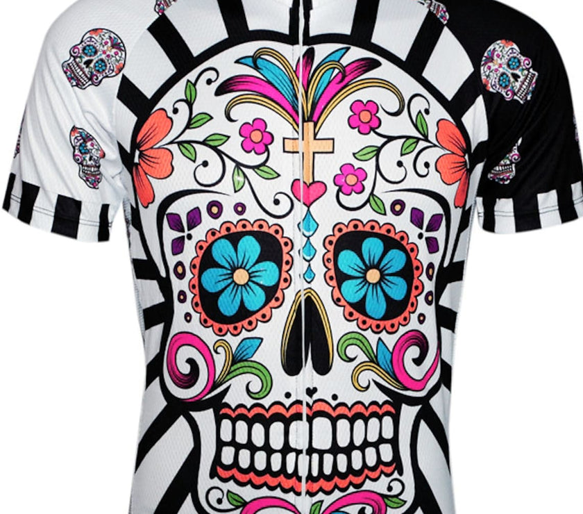 Men's Short Sleeves Cycling Jersey Summer Pink Green Lavender Skull